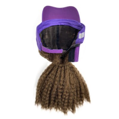Short Afro Kinky High Ponytail Hat Wig for Black Women, Purple Baseball Cap with Hair Attached