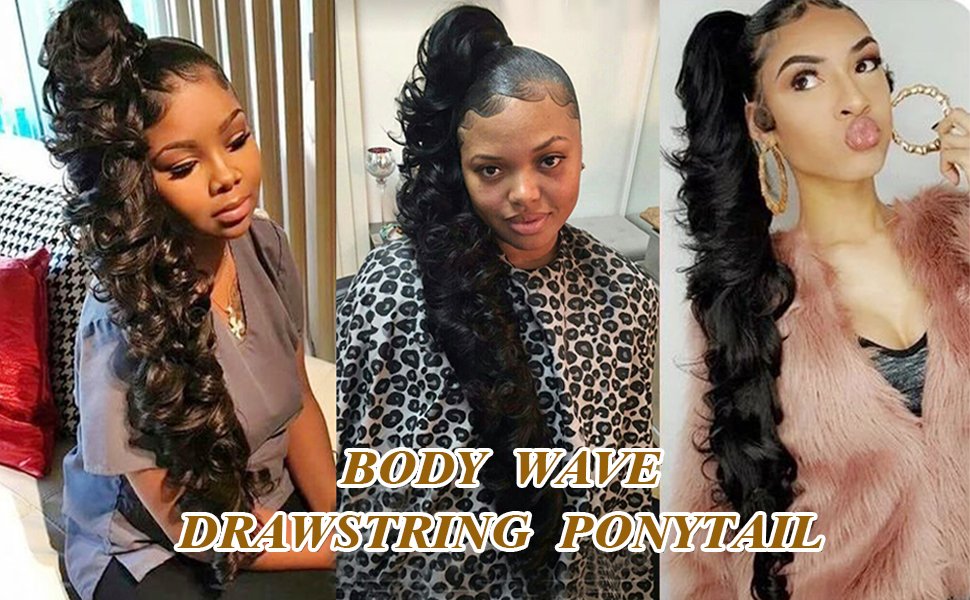 hotsalehair 28inch Long Body Wave Ponytail Hair Extensions(#1B, LD0311)-5