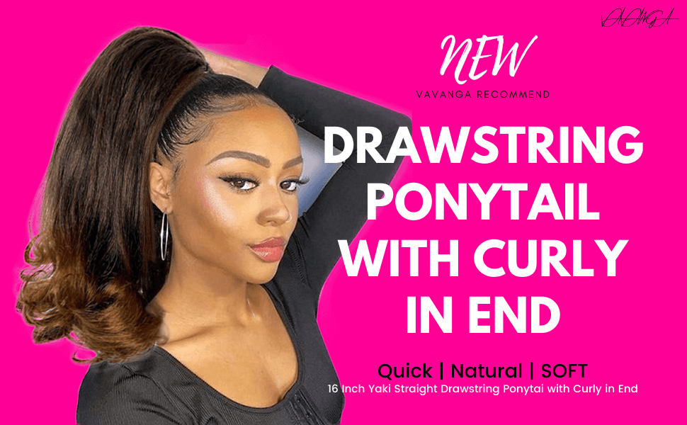 Brown Ombre Yaki Straight Drawstring Ponytail 16inch Kinky Straight Ponytail Extension Curly in End Hair Ponytail Clip in Premium Japan-Made Synthetic Fibers Ponytail for Women(#1B30, LD0251)-2